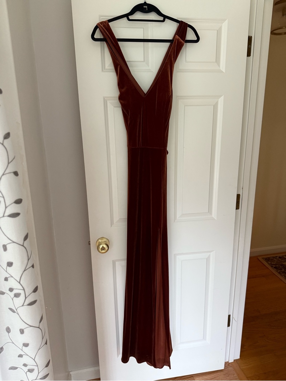 Women's Deep V Velvet Evening Dress - Rust - Revelry